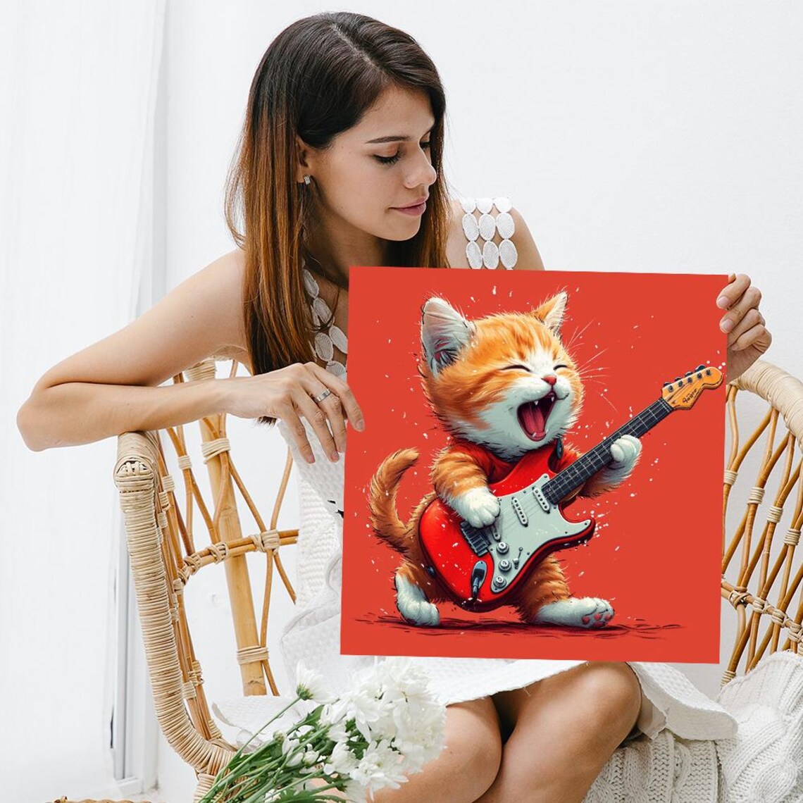 Rock Star Kitten Whimsical Animal Music Art Print - Image 3