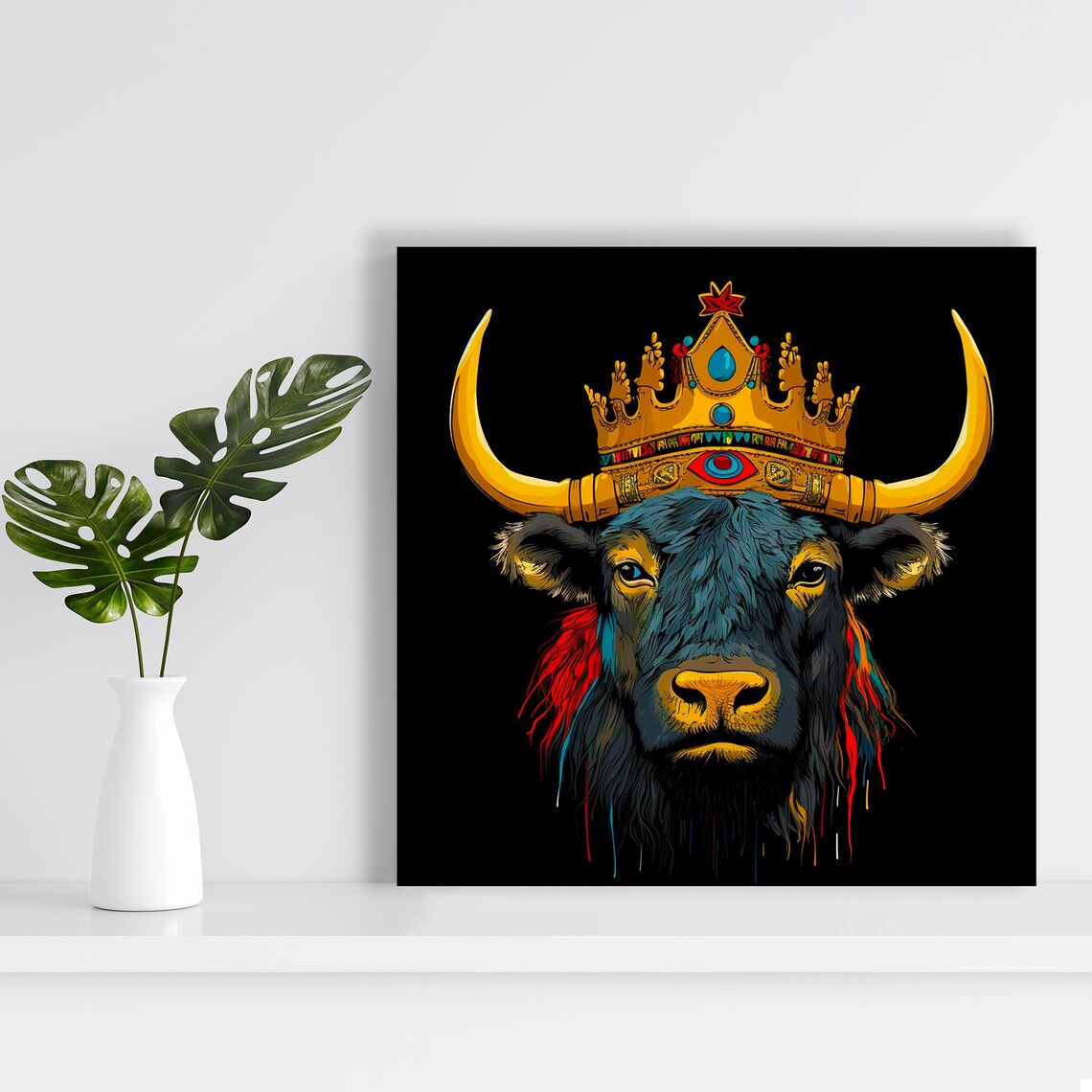 Highland Cow Gold Crown Pop Art Black Background Wall Art Poster - Image 2