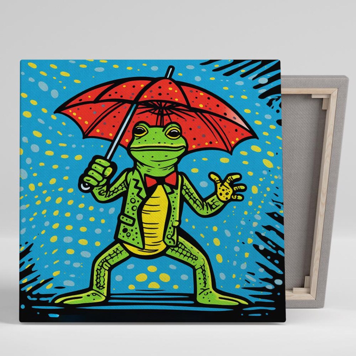 Dapper Frog in the Rain, Whimsical Animal Poster