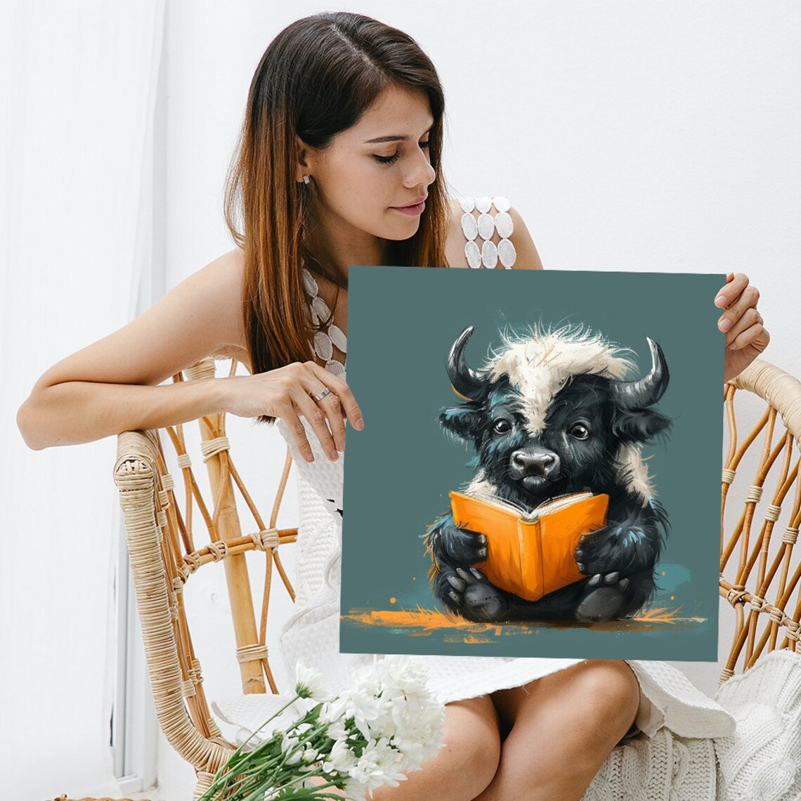 Bison Bookworm Whimsical Animal Contemporary Art Print - Image 3