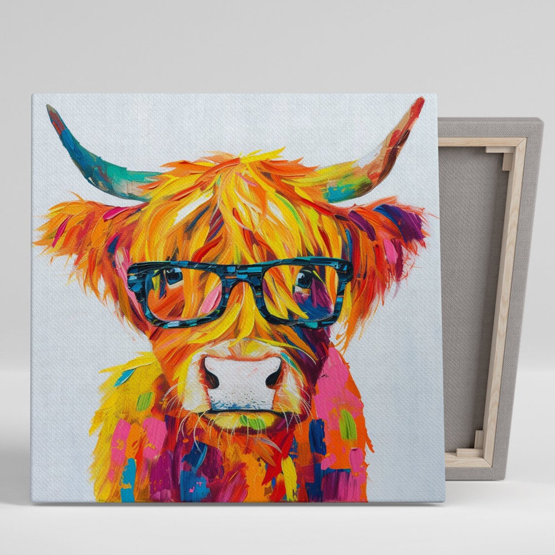 Hipster Highland Cow Art Print, Contemporary Decor