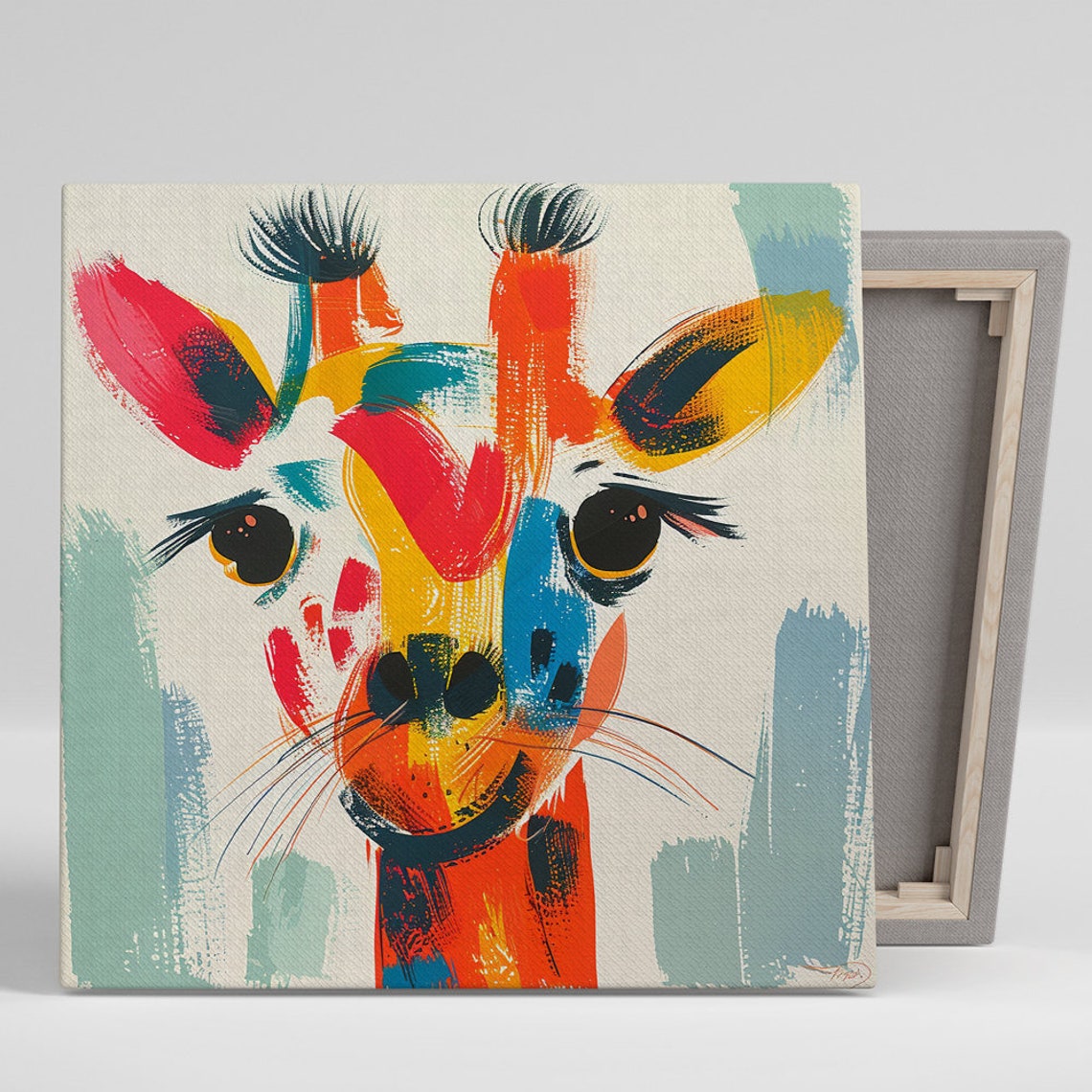 Colorful Abstract Giraffe Face Bold Brushstroke Modern Art Poster