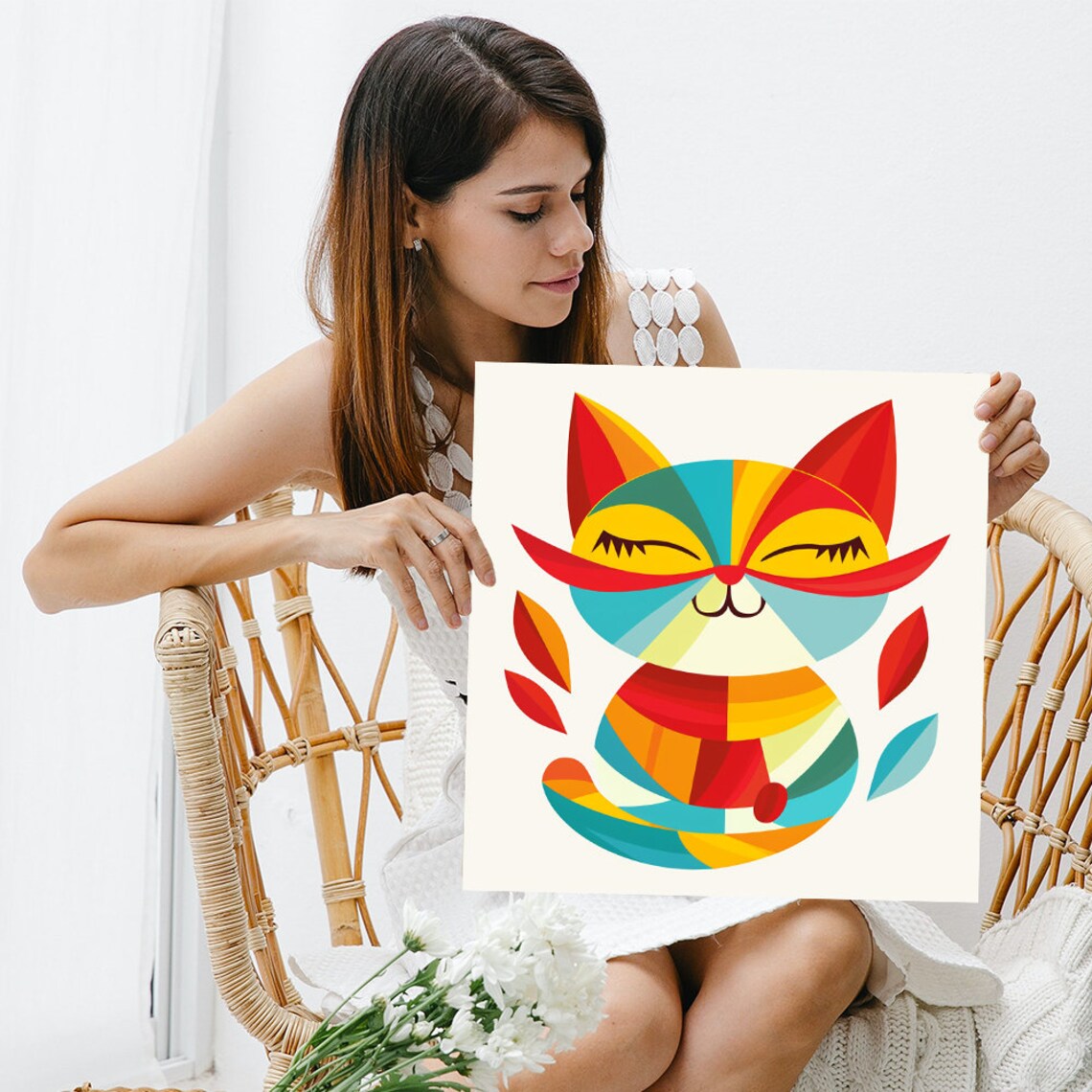 Geometric Feline Fantasia, Minimalist Art Print - Image 3