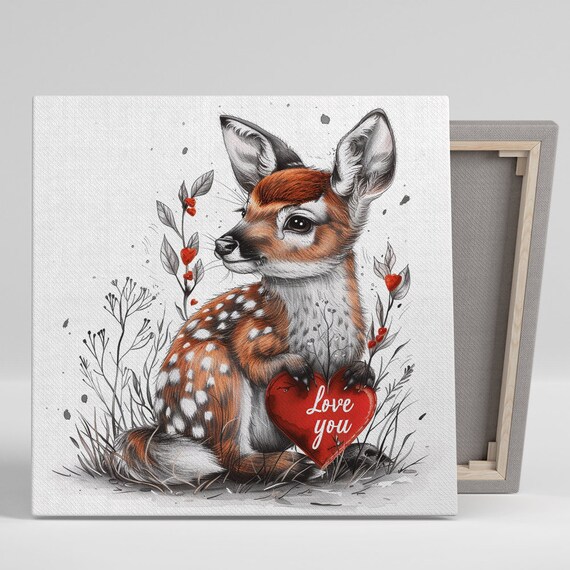 Fawn Art Or Poster Whimsical Nature Decor Childrens Room Nursery Wall Art Brown Red White Orange Rustic Modern Touch Fawn Decor