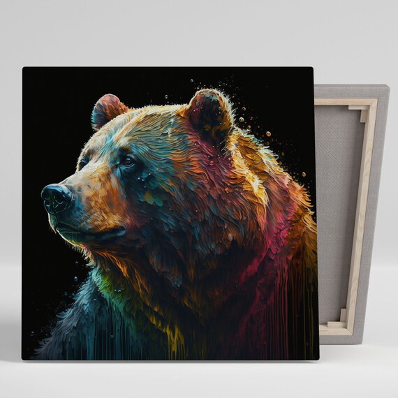 Colorful Abstract Brown Bear Profile Black Background Wildlife Art Poster