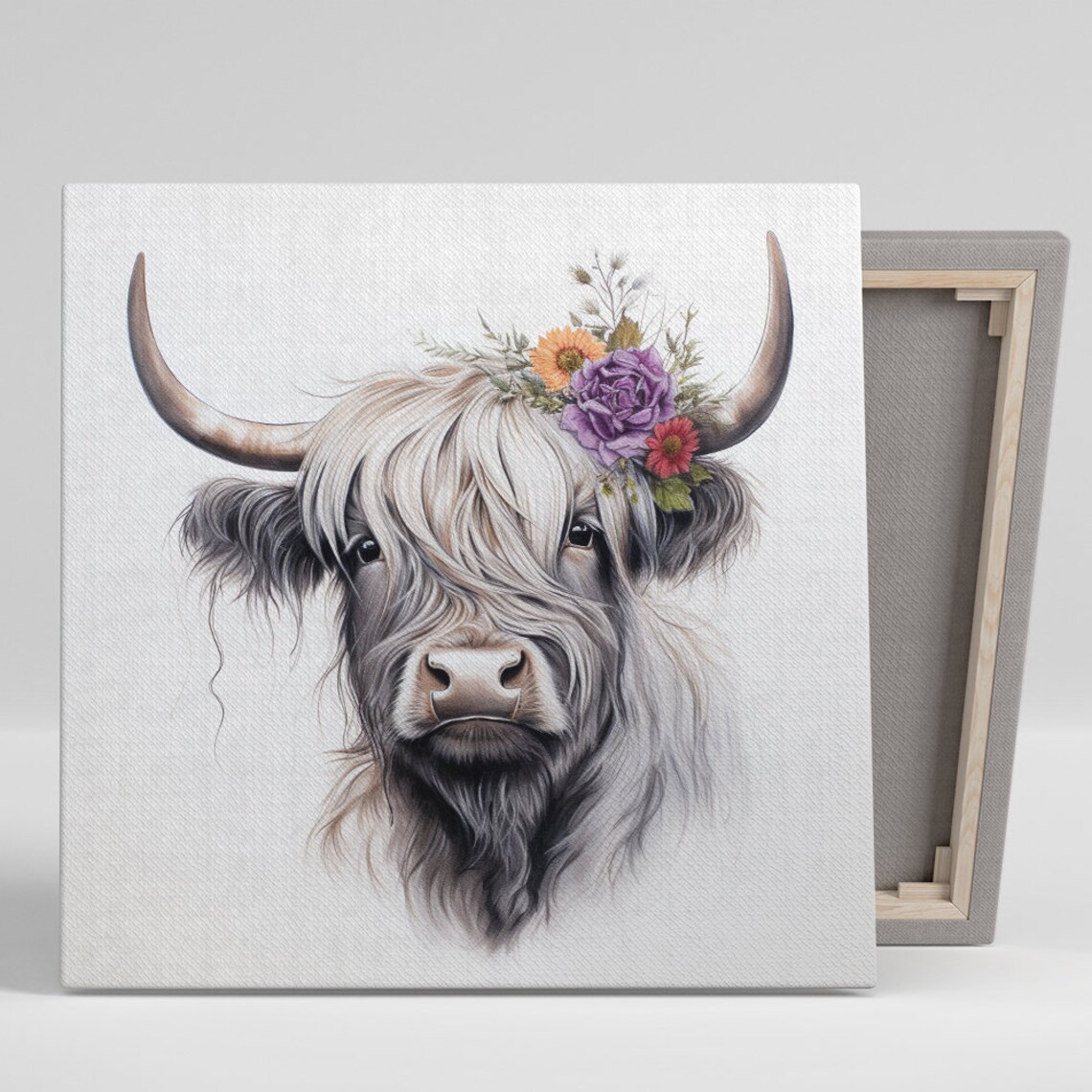 Highland Cow with Purple Floral Crown Boho Rustic Farmhouse Poster