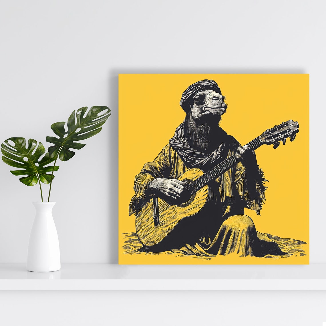 Desert Camel Troubadour Playing Guitar Vintage Musician Art Poster - Image 2