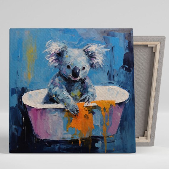 Cute Koala Pink Bathtub Blue Whimsical Bathroom Animal Nursery Poster