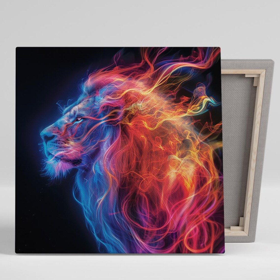 Cosmic Lion Inferno, Abstract Animal Art Print