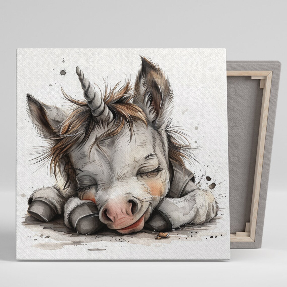 Sleeping Baby Unicorn Dreams Watercolor Whimsical Nursery Wall Poster