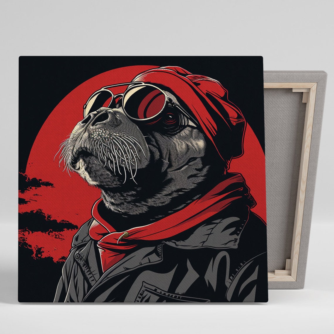 Aviator Walrus With Goggles Retro Red Sun Cool Masculine Wall Poster