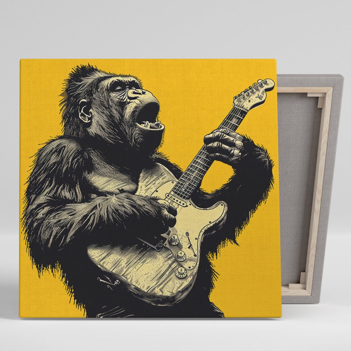 Gorilla Guitarist Pop Art Poster, Music Animal Decor