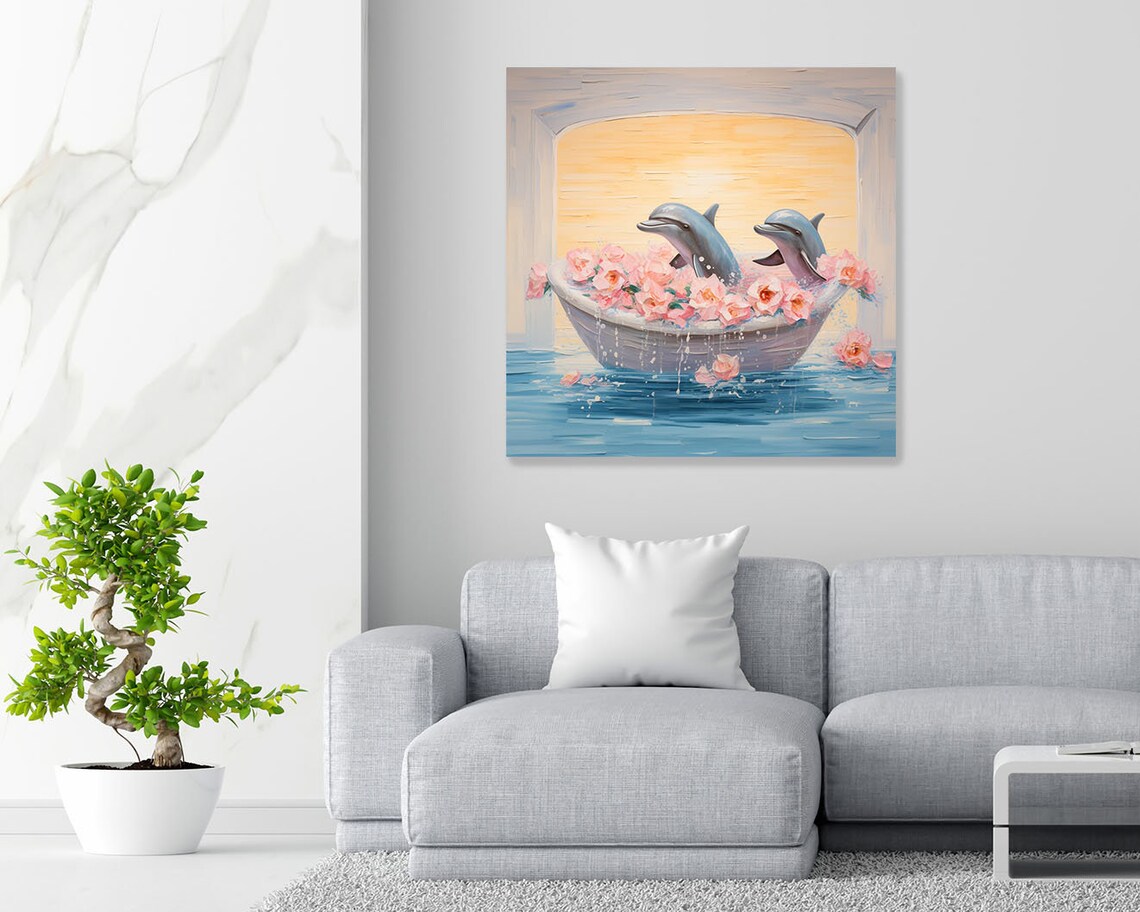 Two Dolphins in Bathtub, Bathroom Wall Art Print - Image 3
