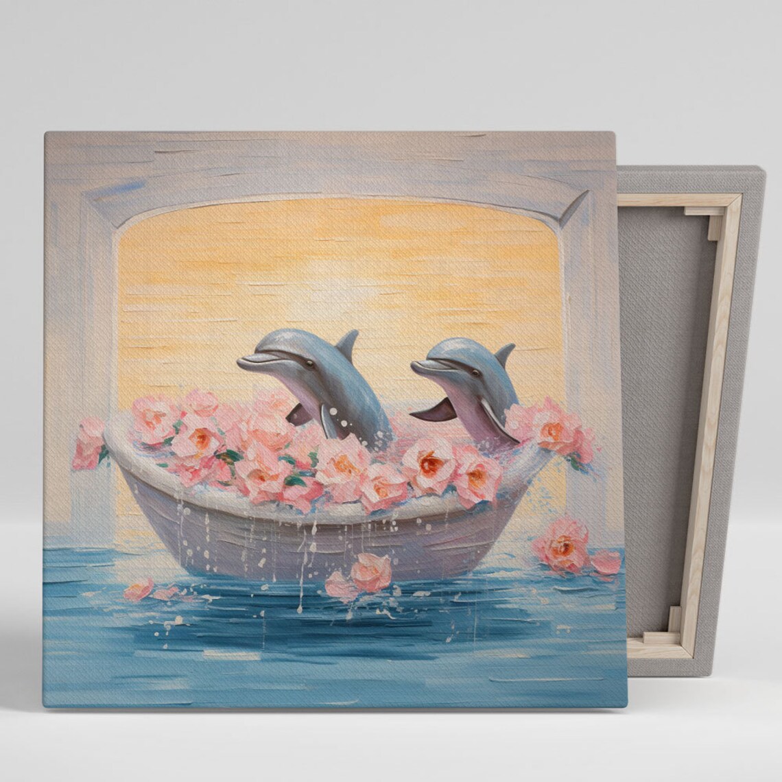 Two Dolphins in Bathtub, Bathroom Wall Art Print