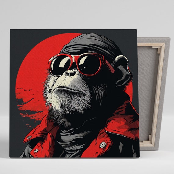 Chimpanzee Wall Art Or Poster Pop Art Urban Decor Living Room Office Game Room Wall Art Bold Red Black White Minimalist Print