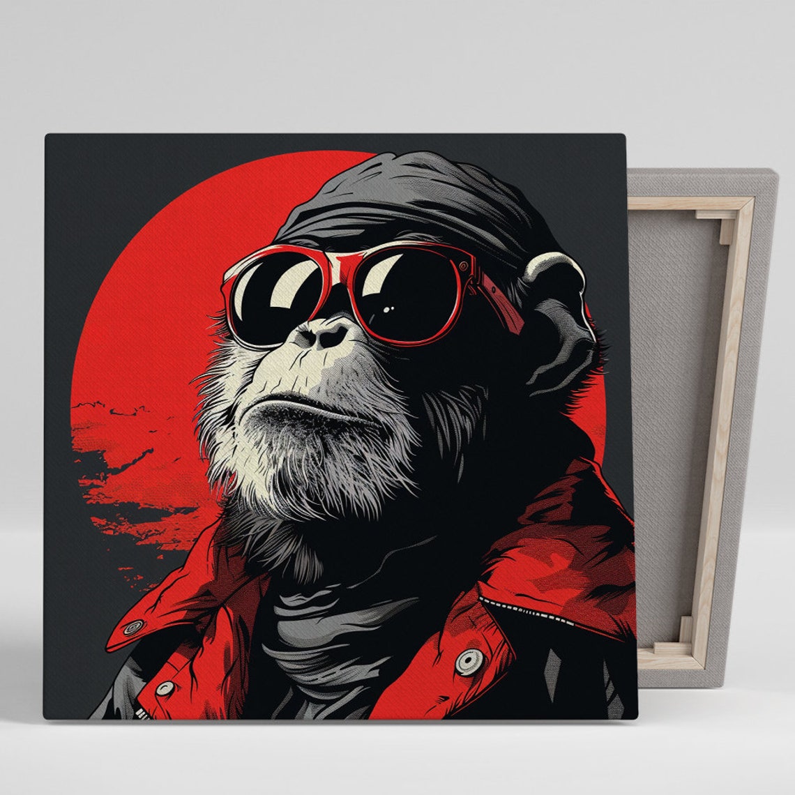 Cool Chimpanzee Red Sunglasses Urban Pop Art Bold Black Red Poster