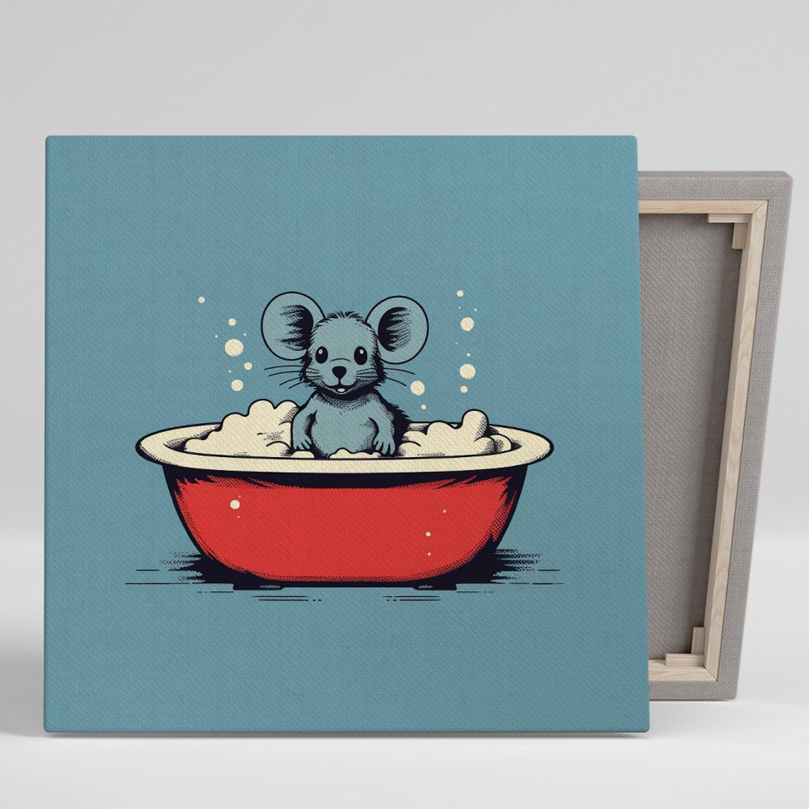 Cute Mouse Bubble Bath Red Tub Whimsical Kids Bathroom Decor Poster