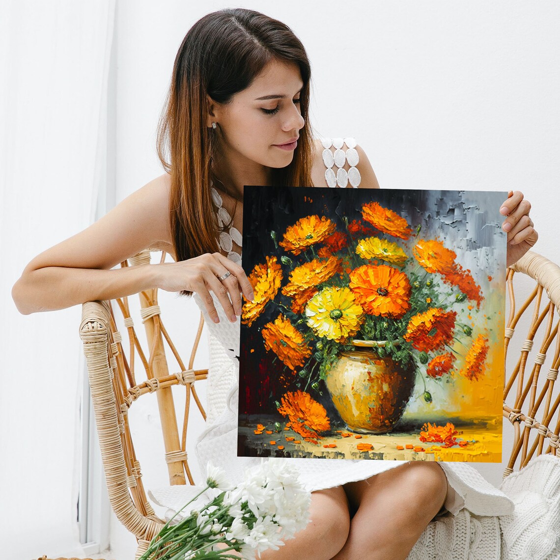 Marigold Flower In Vase, Floral Art Print - Image 3