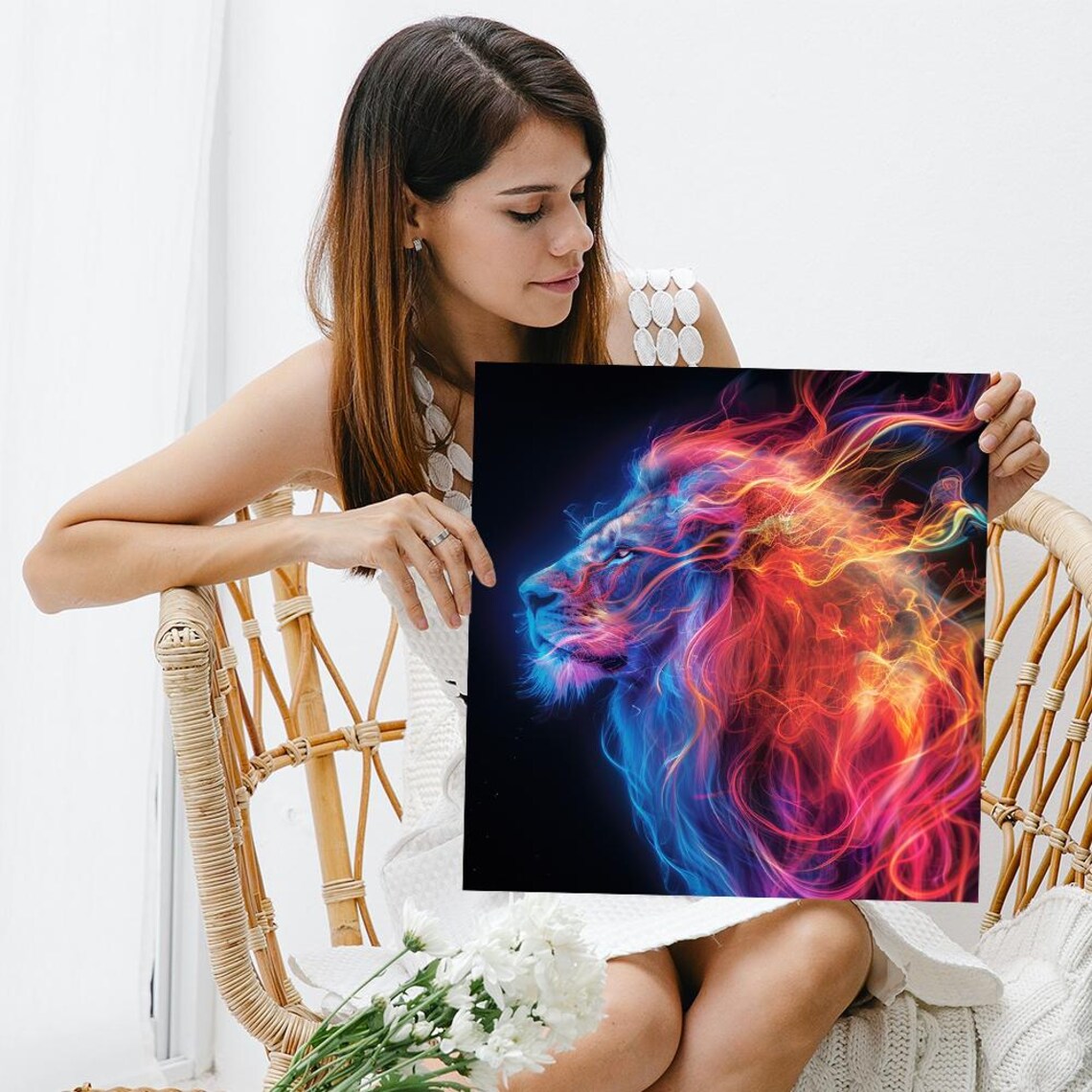 Cosmic Lion Inferno, Abstract Animal Art Print - Image 3