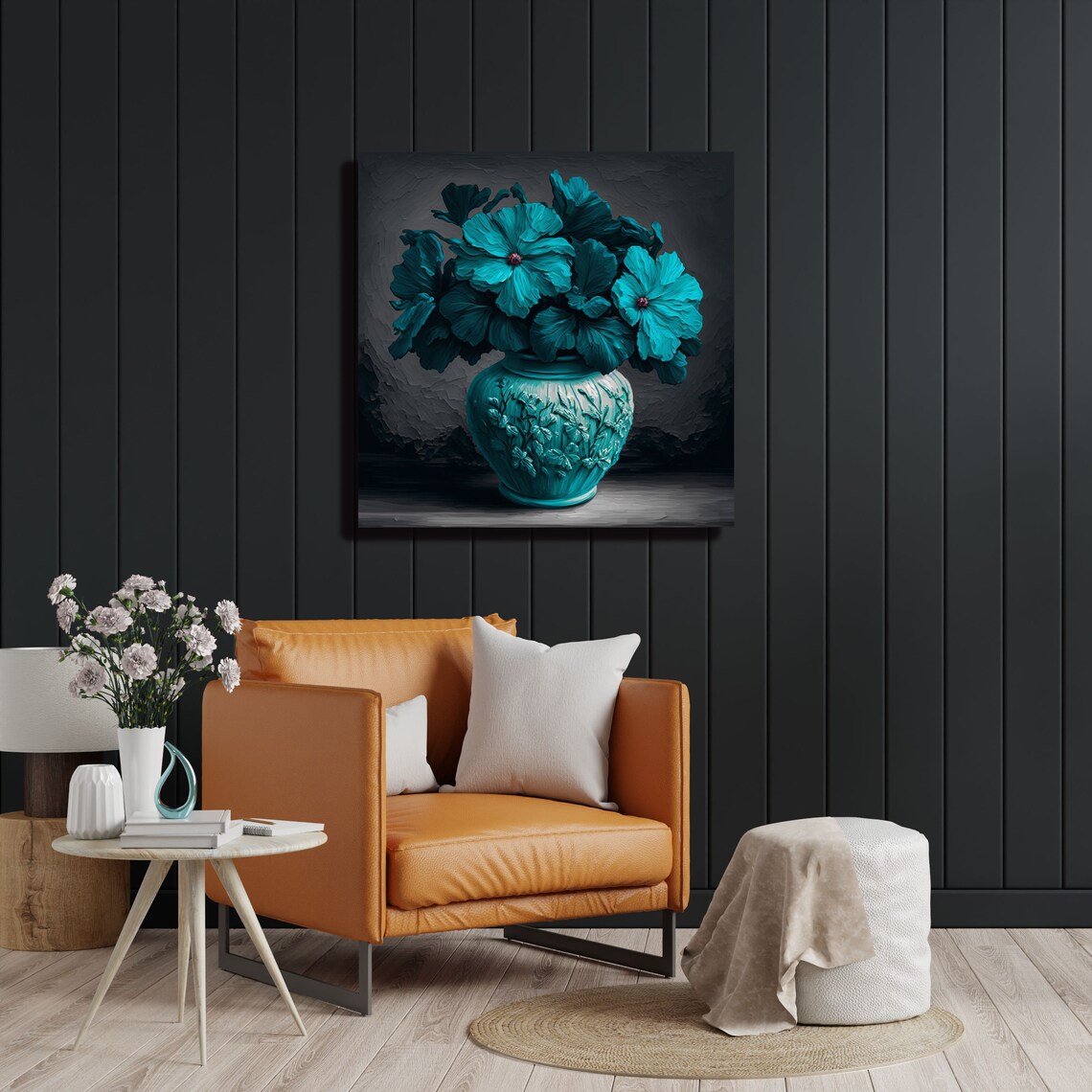 Cyan Flower Art Print, Nature-Inspired Home Decor - Image 3