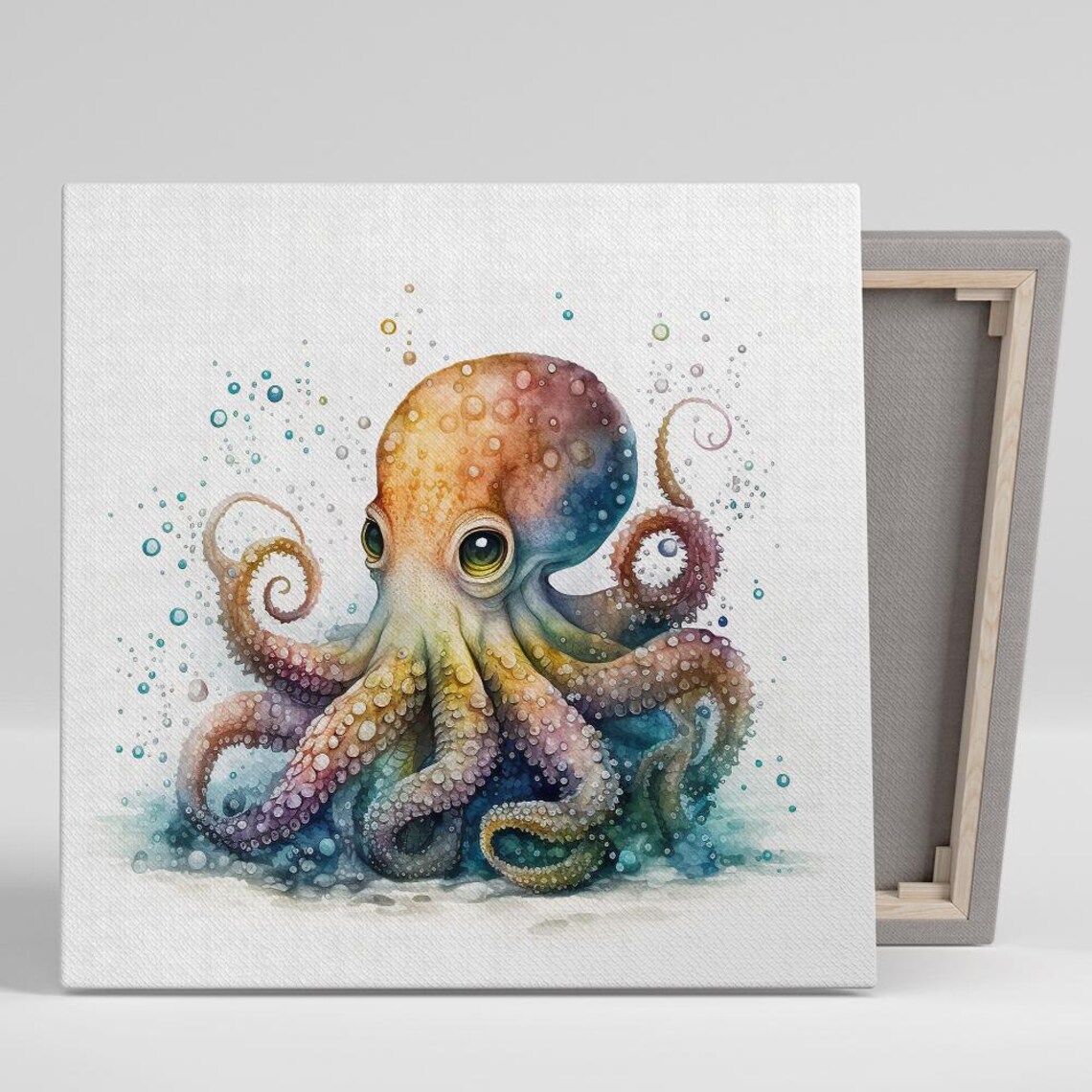 Whimsical Baby Octopus Watercolor Cute Ocean Animal Nursery Poster