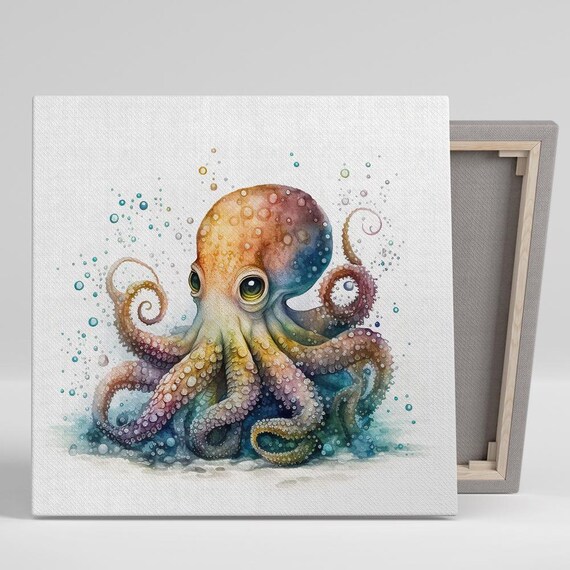 Whimsical Octopus Art Or Poster Coastal Decor Bathroom Childrens Room Bedroom Living Room Wall Art Multicolor Blue Orange Purple