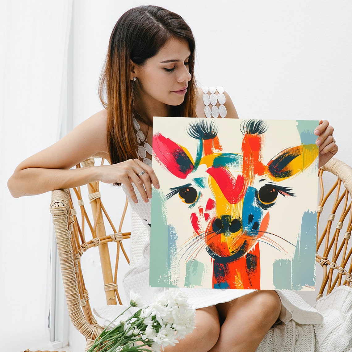 Colorful Abstract Giraffe Face Bold Brushstroke Modern Art Poster - Image 3