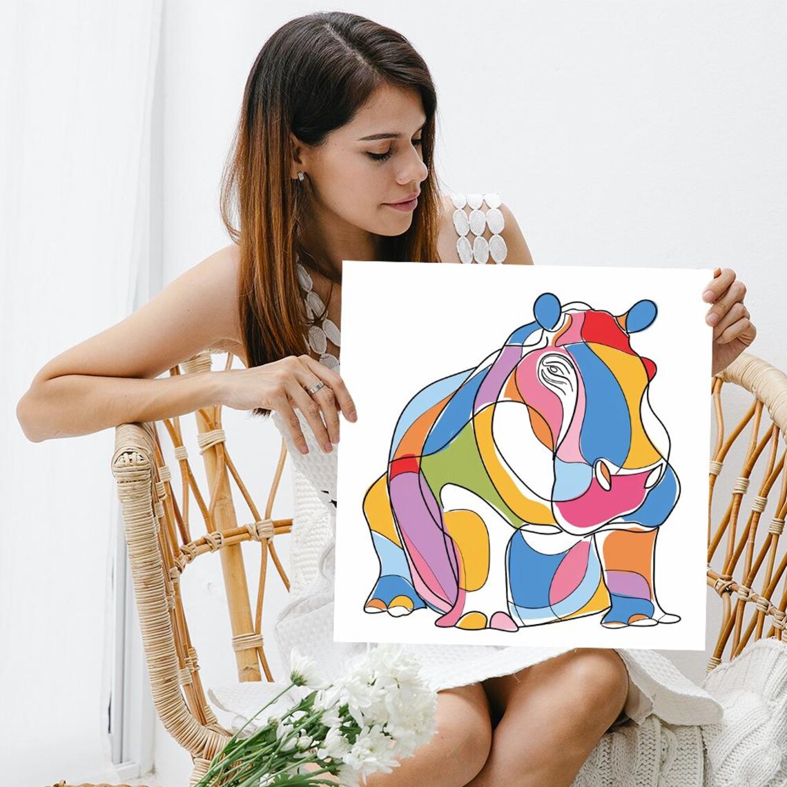 Colorful Hippo Abstract Contemporary Animal Art Print - Image 3