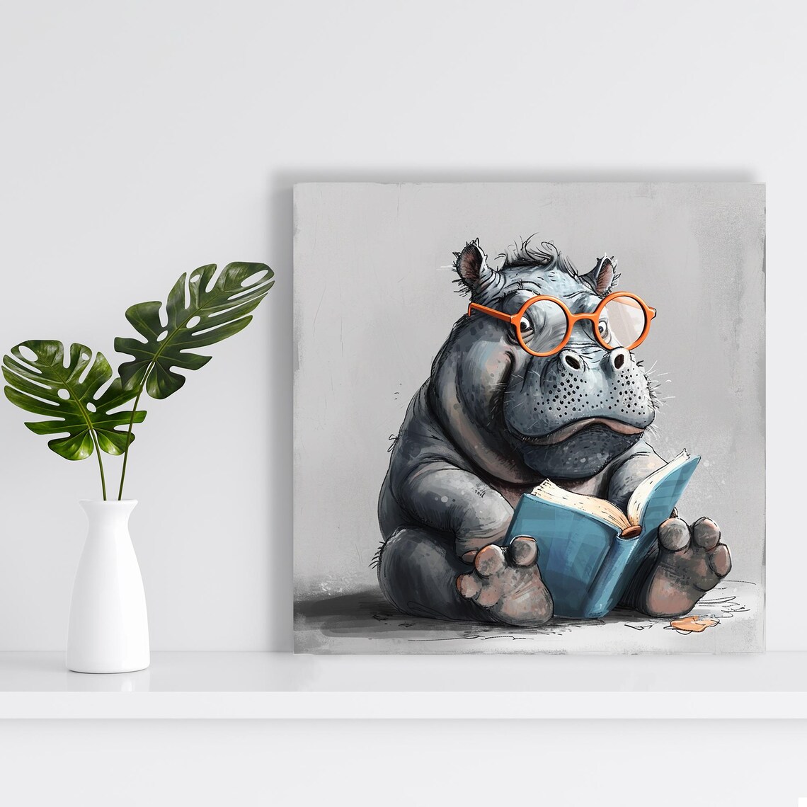Hippopotamus Whimsical Animal Poster, Children's Room - Image 2