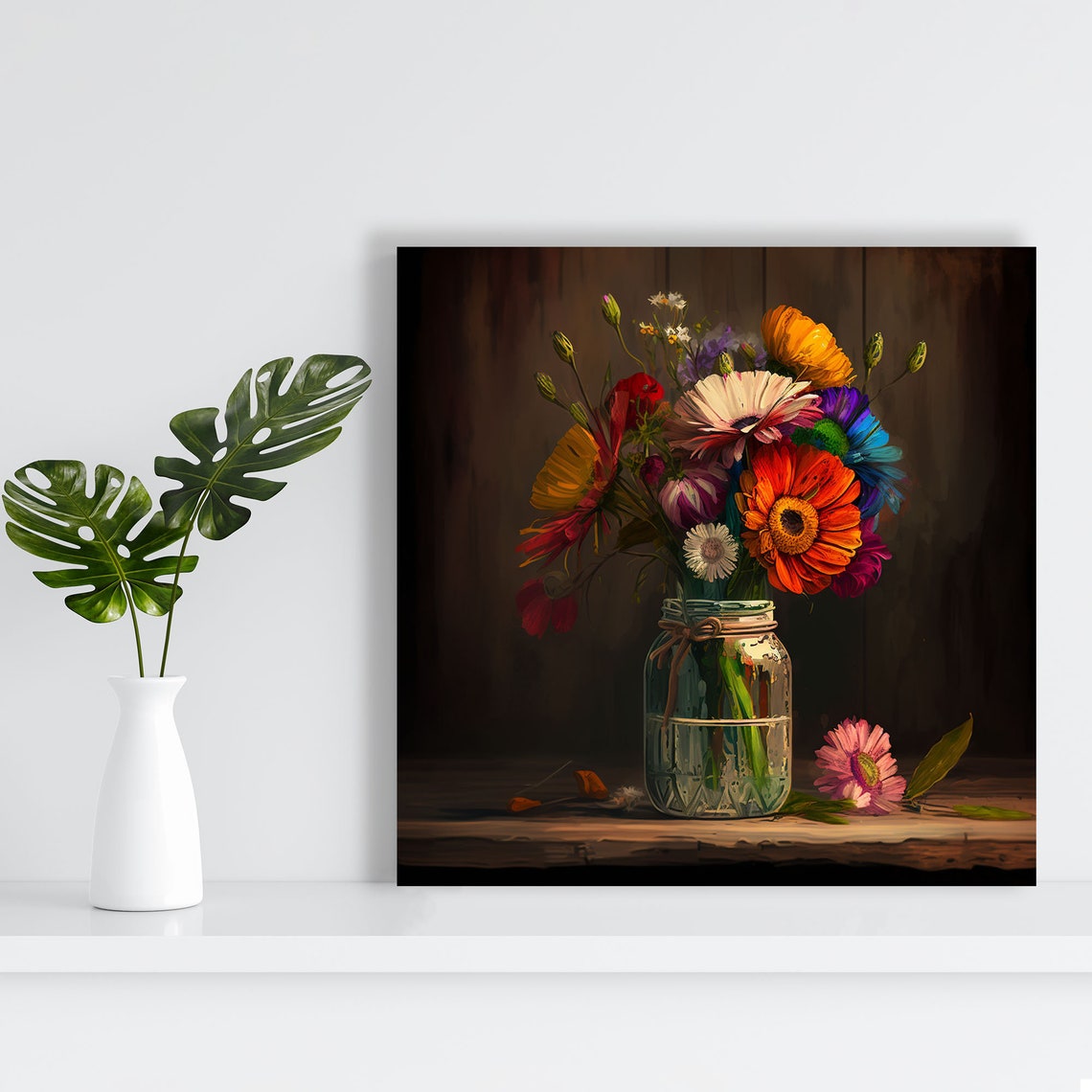 Gerbera Daisy Bouquet Glass Mason Jar Farmhouse Rustic Flower Poster - Image 2