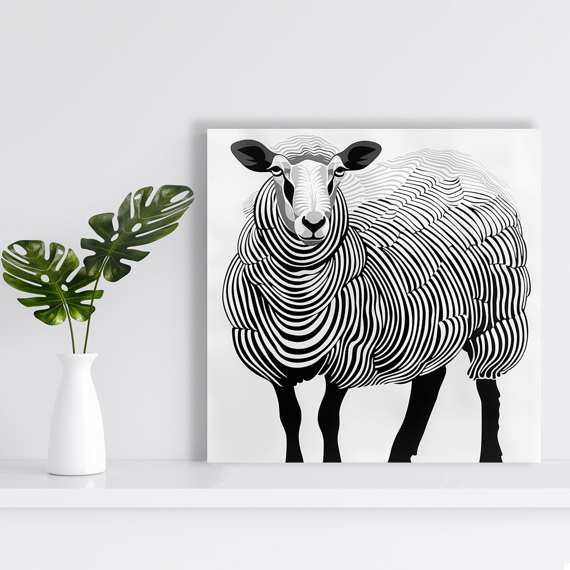 Sheep Optical Illusion Black White Stripes Modern Graphic Wall Poster - Image 2