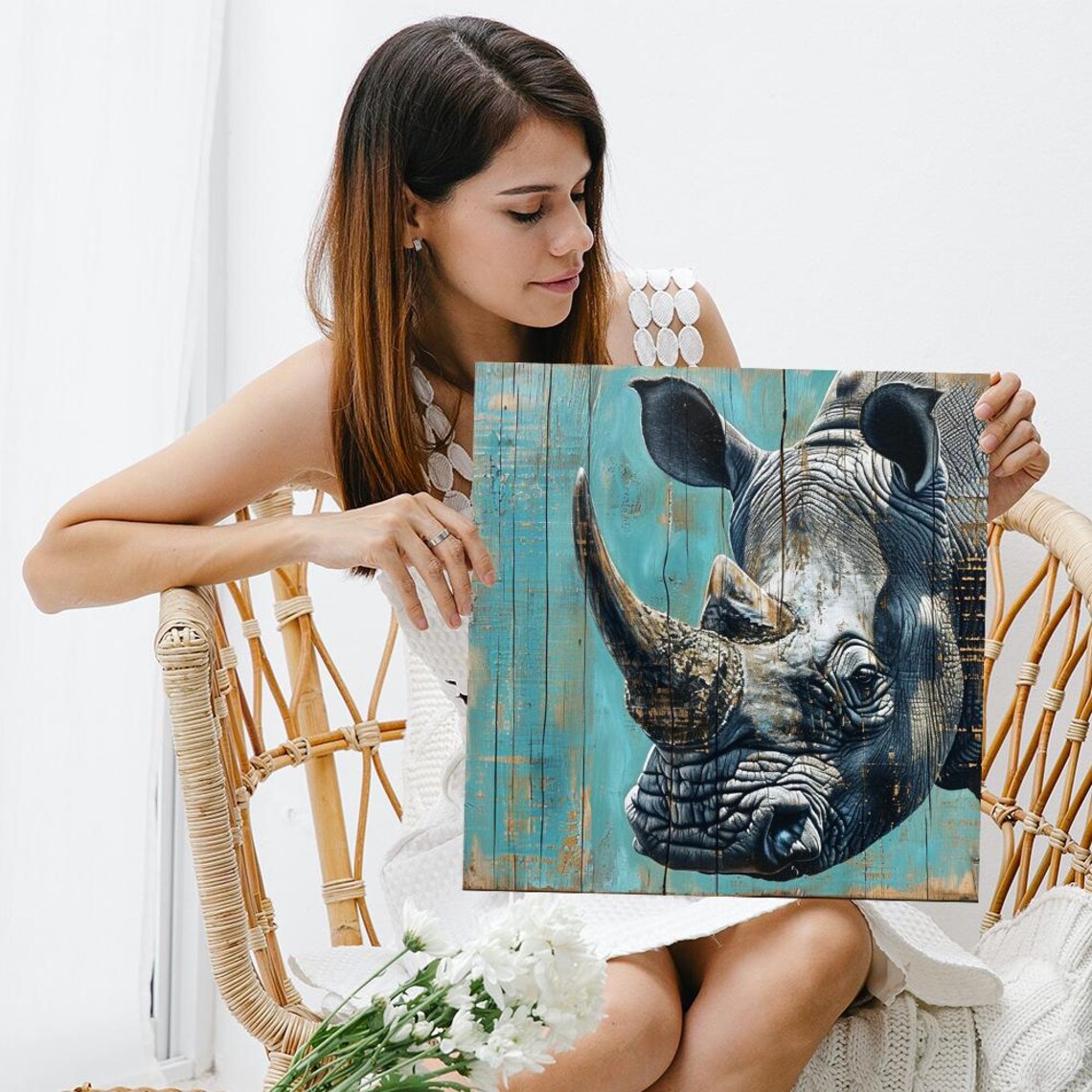 Rhino Wisdom Rustic Modern Wildlife Art Print - Image 3