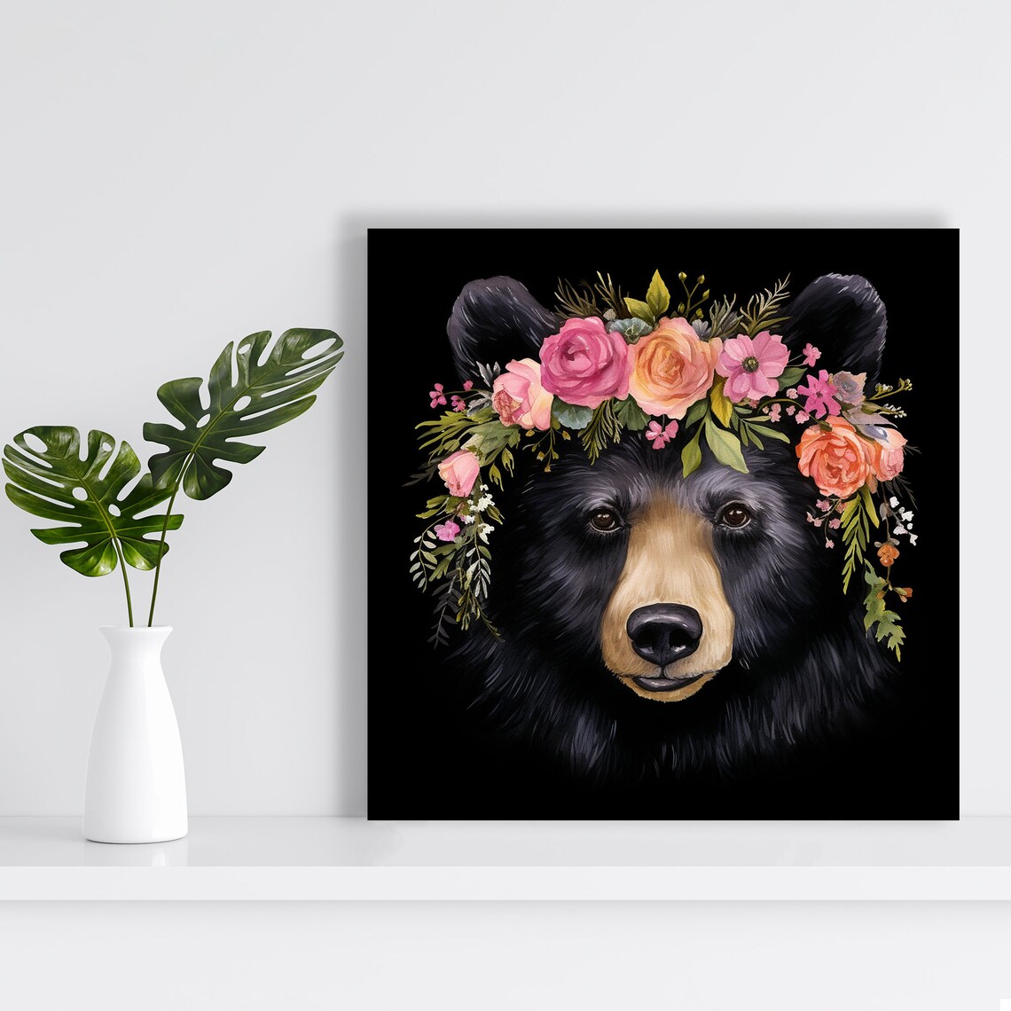 Floral Crown Bear Bohemian Decor Wall Art Print - Image 2