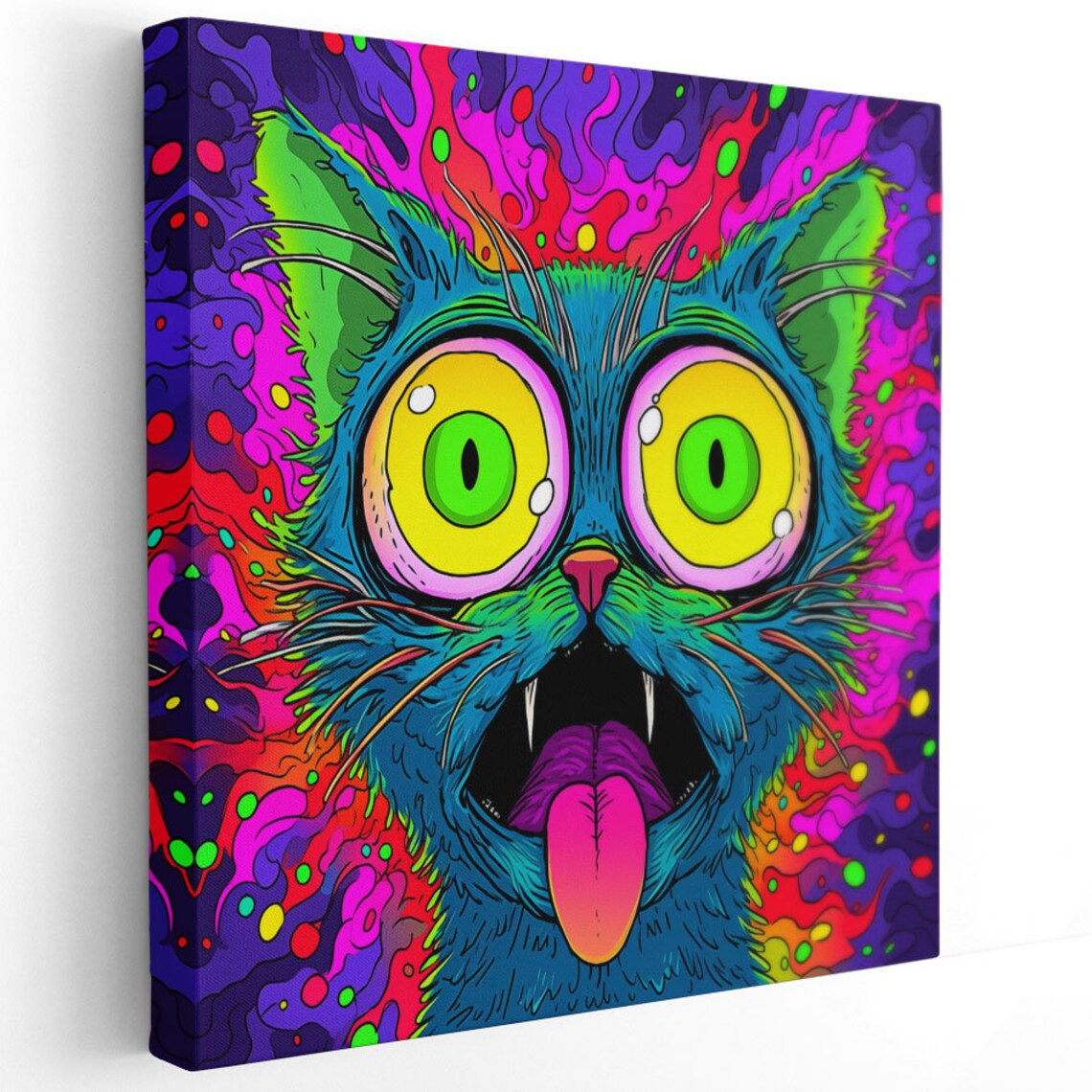 Psychedelic Trippy Cat Neon Pop Art Wild Eyes Funny Feline Poster - Image 2