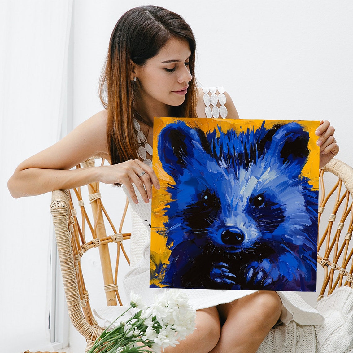 Electric Blue Raccoon Bold Yellow Backdrop Vibrant Pop Art Poster - Image 3