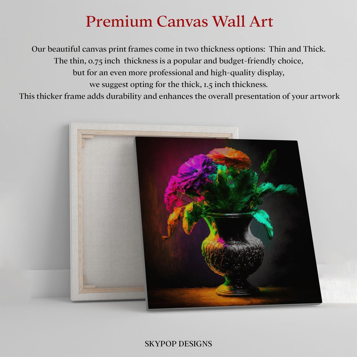 Purple Orange Flower Bouquet In Dark Urn Vase Dramatic Art Poster - Image 2