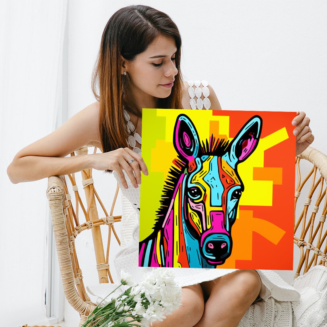 Neon Pop Art Donkey Yellow Blue Pink Bold Geometric Animal Poster - Image 3