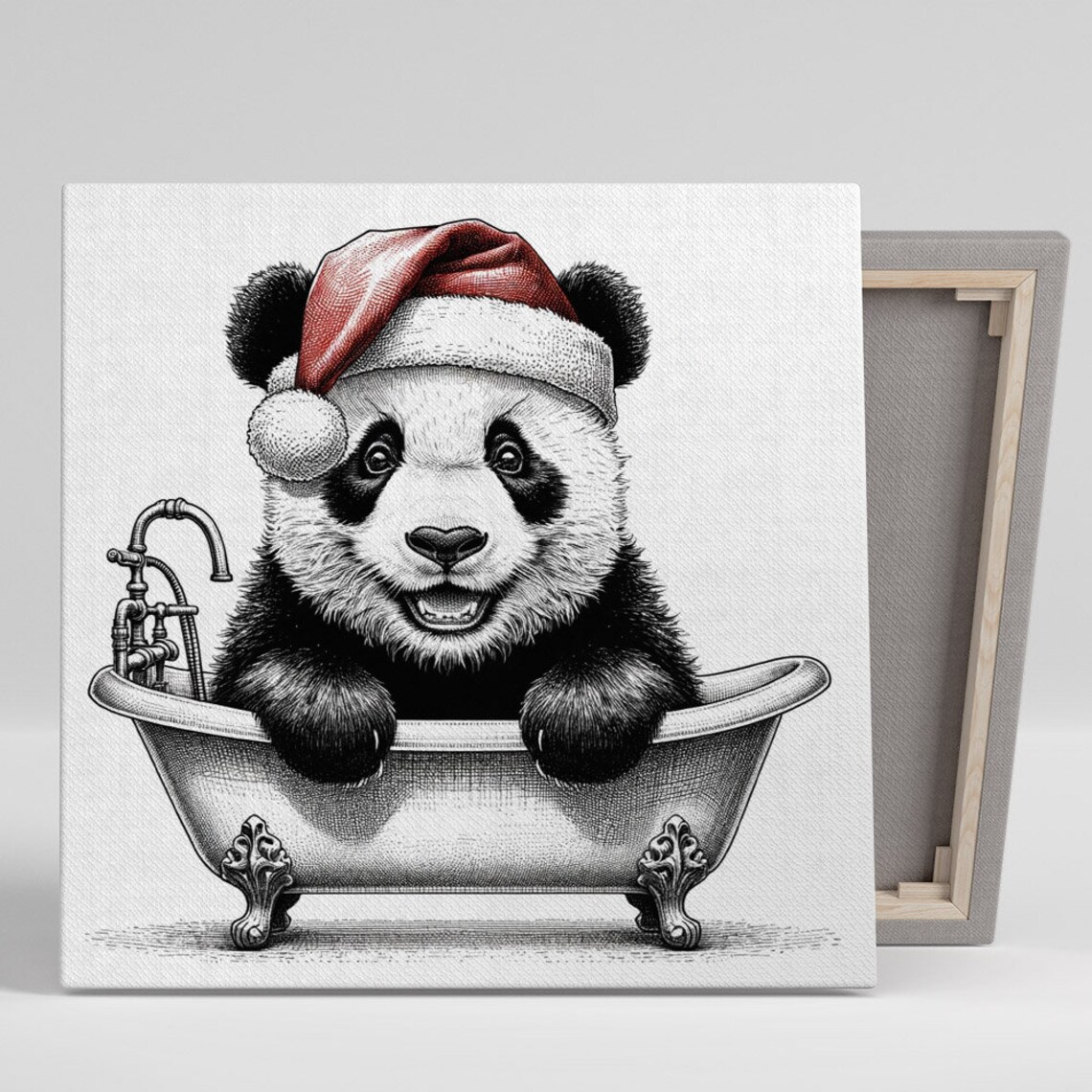 Baby Panda Santa Hat Vintage Bathtub Christmas Cute Animal Poster