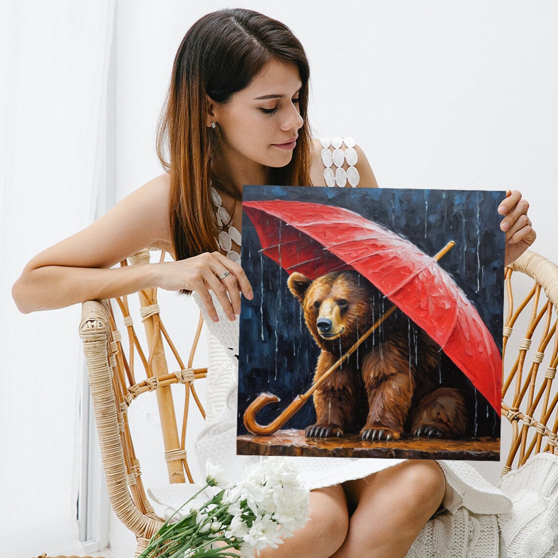Bear Umbrella Art Print, Modern Wall Decor Poster - Image 3