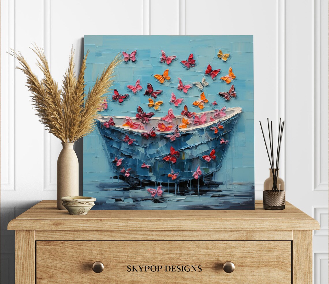 Butterflies In Bathtub Bathroom Wall Art Print - Image 3