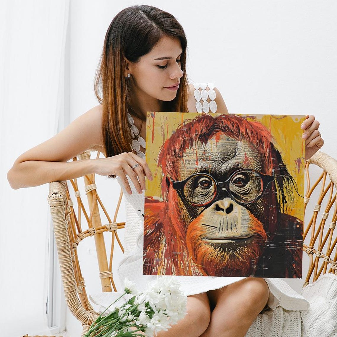Orangutan Wearing Glasses Mixed Media Collage Eclectic Animal Poster - Image 3