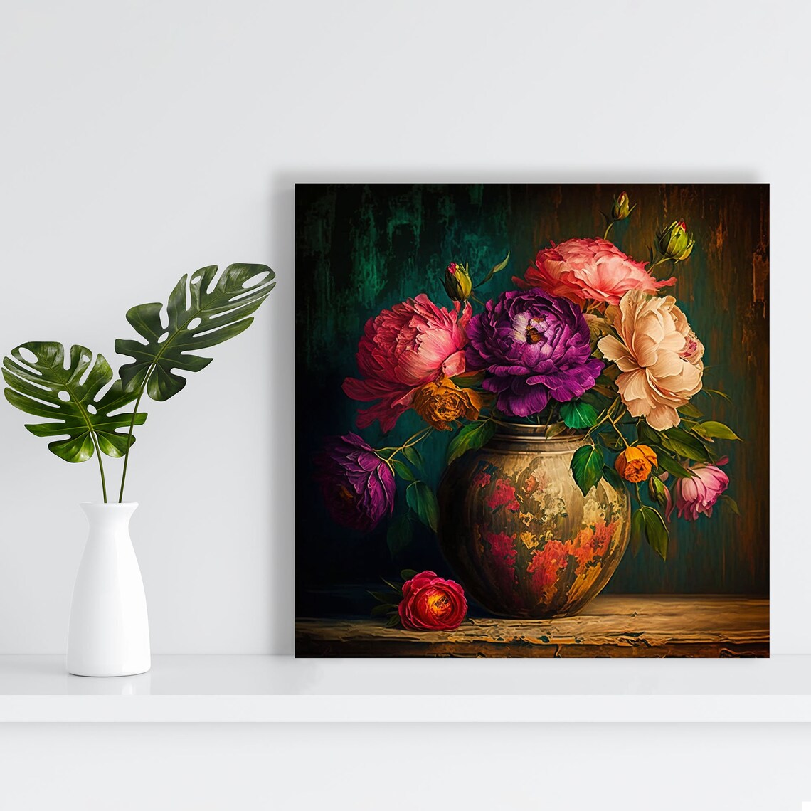 Flowers in Vase Contemporary Floral Art Print - Image 2