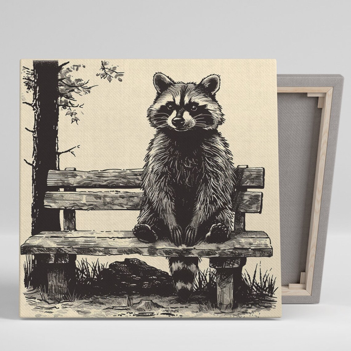 Raccoon Vintage Animal Art Print, Rustic Farmhouse