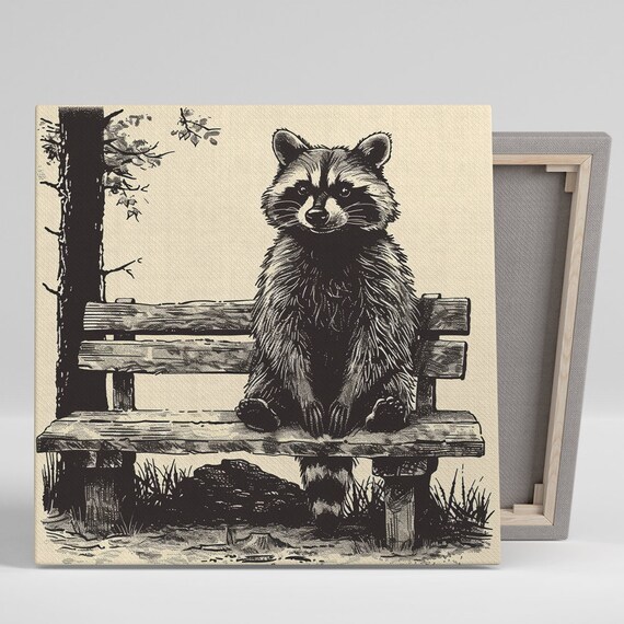 Raccoon Vintage Animal Art Print, Rustic Farmhouse