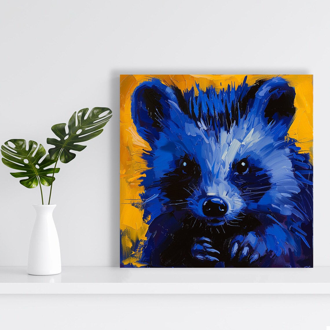 Electric Blue Raccoon Bold Yellow Backdrop Vibrant Pop Art Poster - Image 2