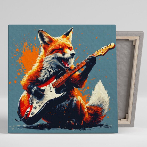 Fox Rock Star Pop Art Print, Contemporary Decor