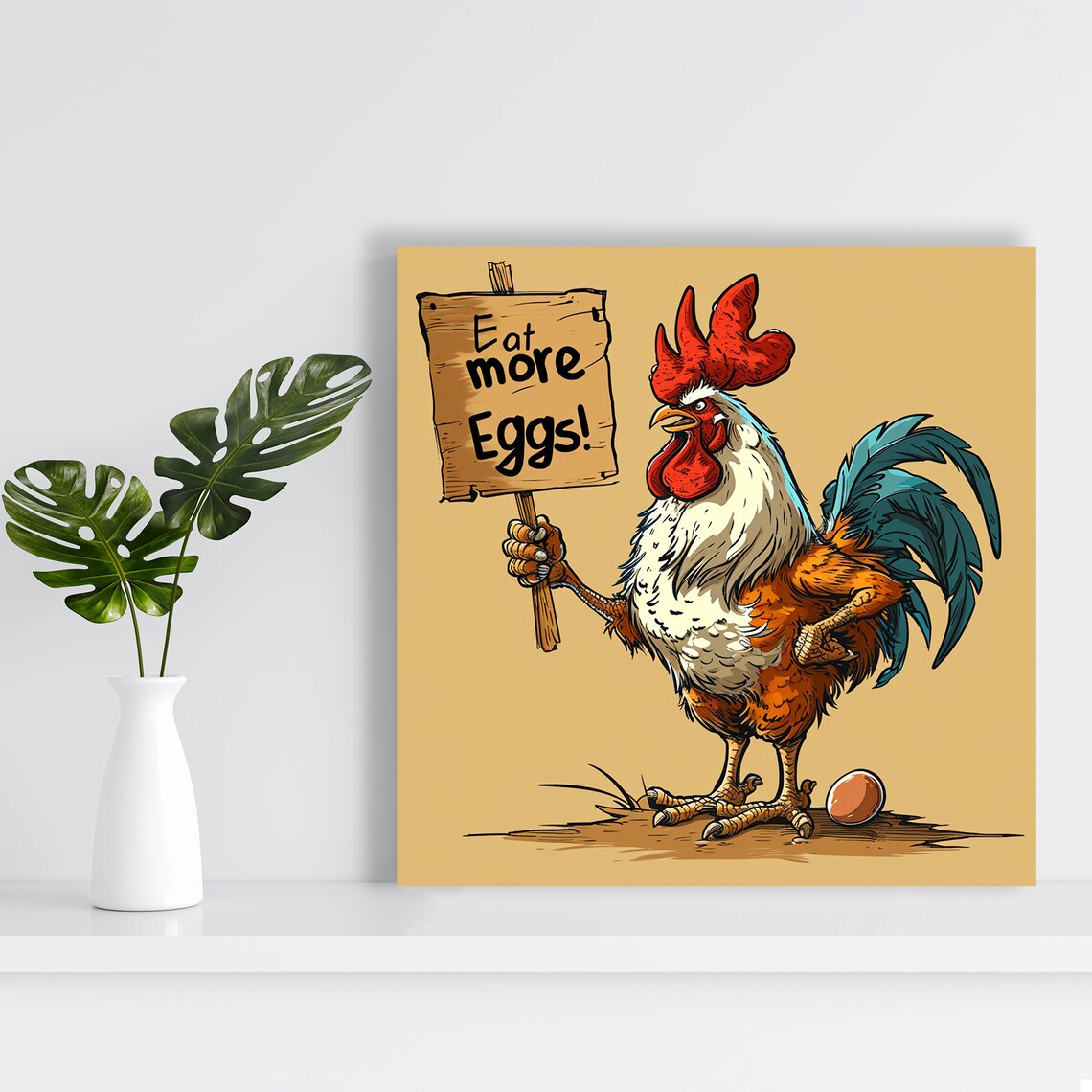 Funny Rooster Eat More Eggs Sign Whimsical Farmhouse Kitchen Poster - Image 2