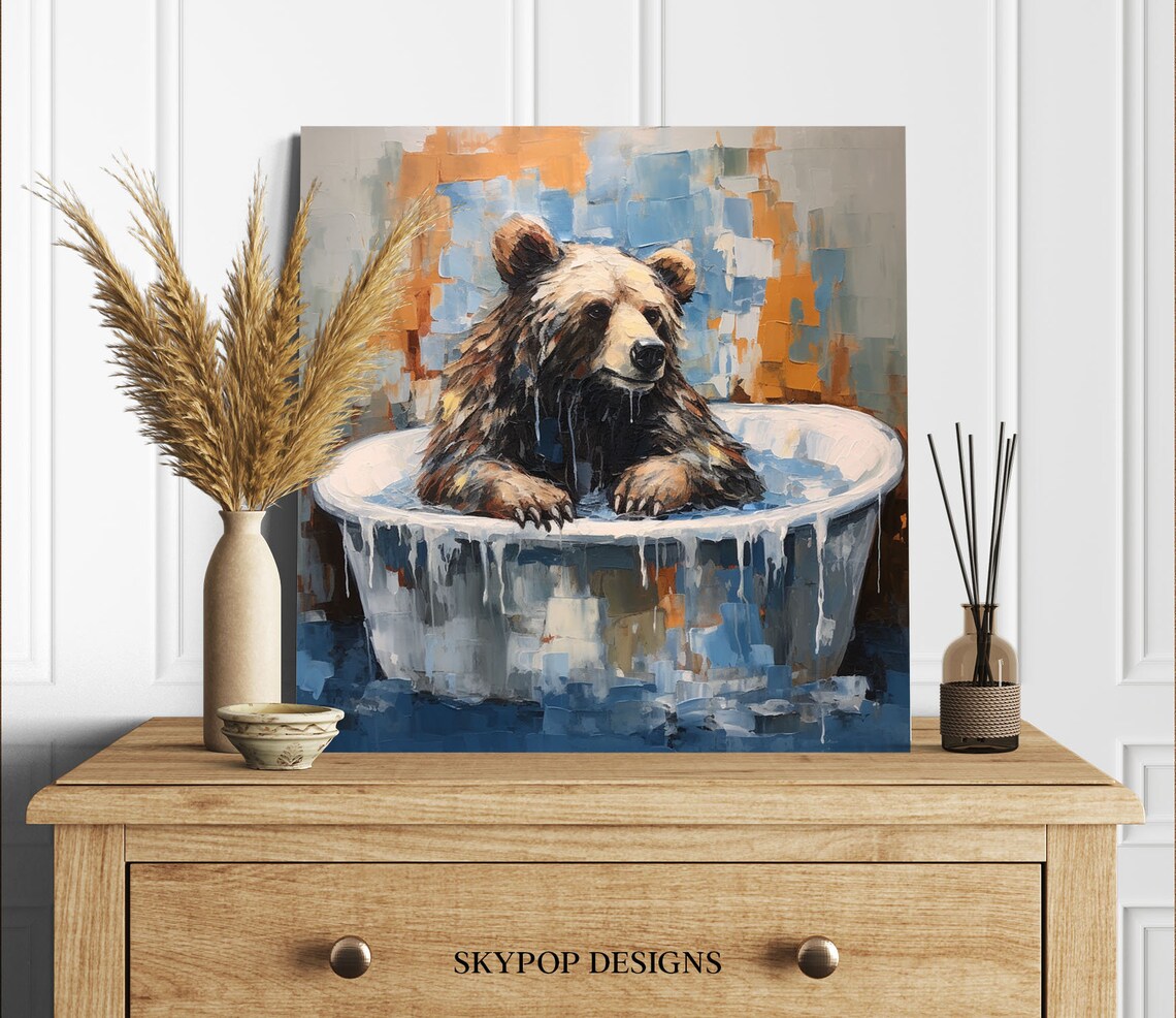 Grizzly Bear In Bathtub Bathroom Wall Art Print - Image 2