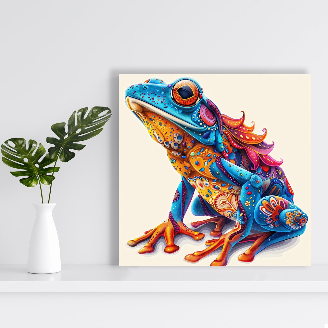 Psychedelic Frog Blue Orange Ornate Swirl Pattern Eclectic Art Poster - Image 2