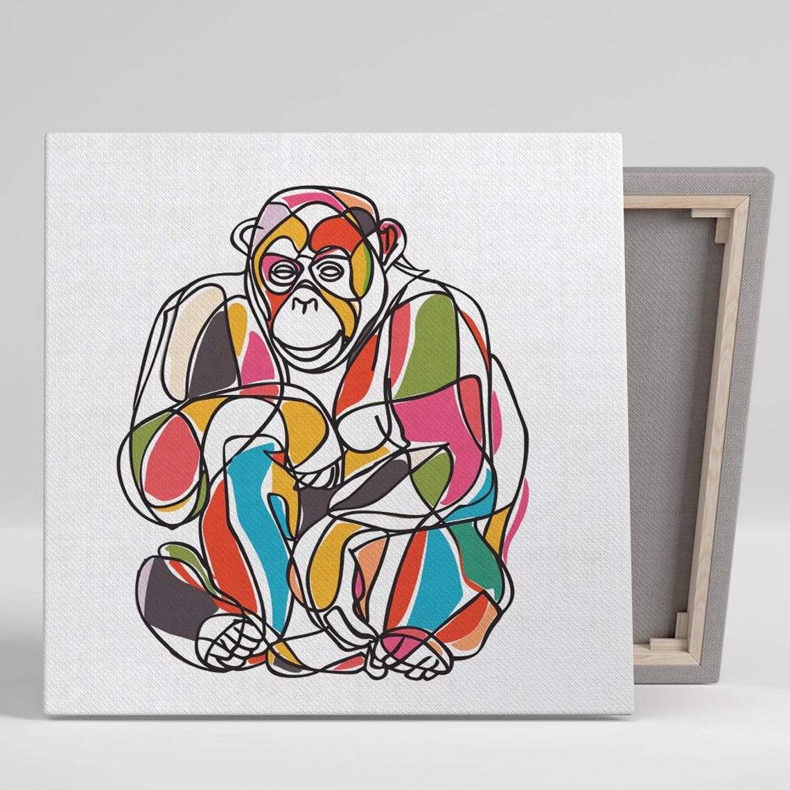Colorful Abstract Chimpanzee Line Art Modern Pop Wall Art Poster